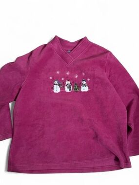 Croft & Borrow Fuchsia Pink Holiday Snowman Fleece Pullover